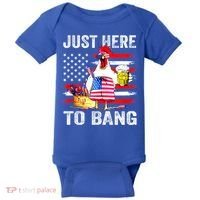 Just Here To Bang USA Flag Chicken Beer Firework 4th Of July Baby Bodysuit thumb 0