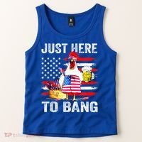 Just Here To Bang USA Flag Chicken Beer Firework 4th Of July Tank Top thumb 2