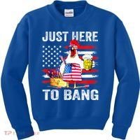 Just Here To Bang USA Flag Chicken Beer Firework 4th Of July Kids Sweatshirt thumb 0