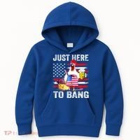 Just Here To Bang USA Flag Chicken Beer Firework 4th Of July Kids Hoodie thumb 0
