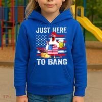 Just Here To Bang USA Flag Chicken Beer Firework 4th Of July Kids Hoodie thumb 3