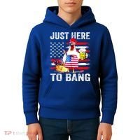 Just Here To Bang USA Flag Chicken Beer Firework 4th Of July Kids Hoodie thumb 4