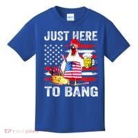 Just Here To Bang USA Flag Chicken Beer Firework 4th Of July Kids T-Shirt thumb 0