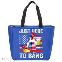 Just Here To Bang USA Flag Chicken Beer Firework 4th Of July Tote Bag thumb 0