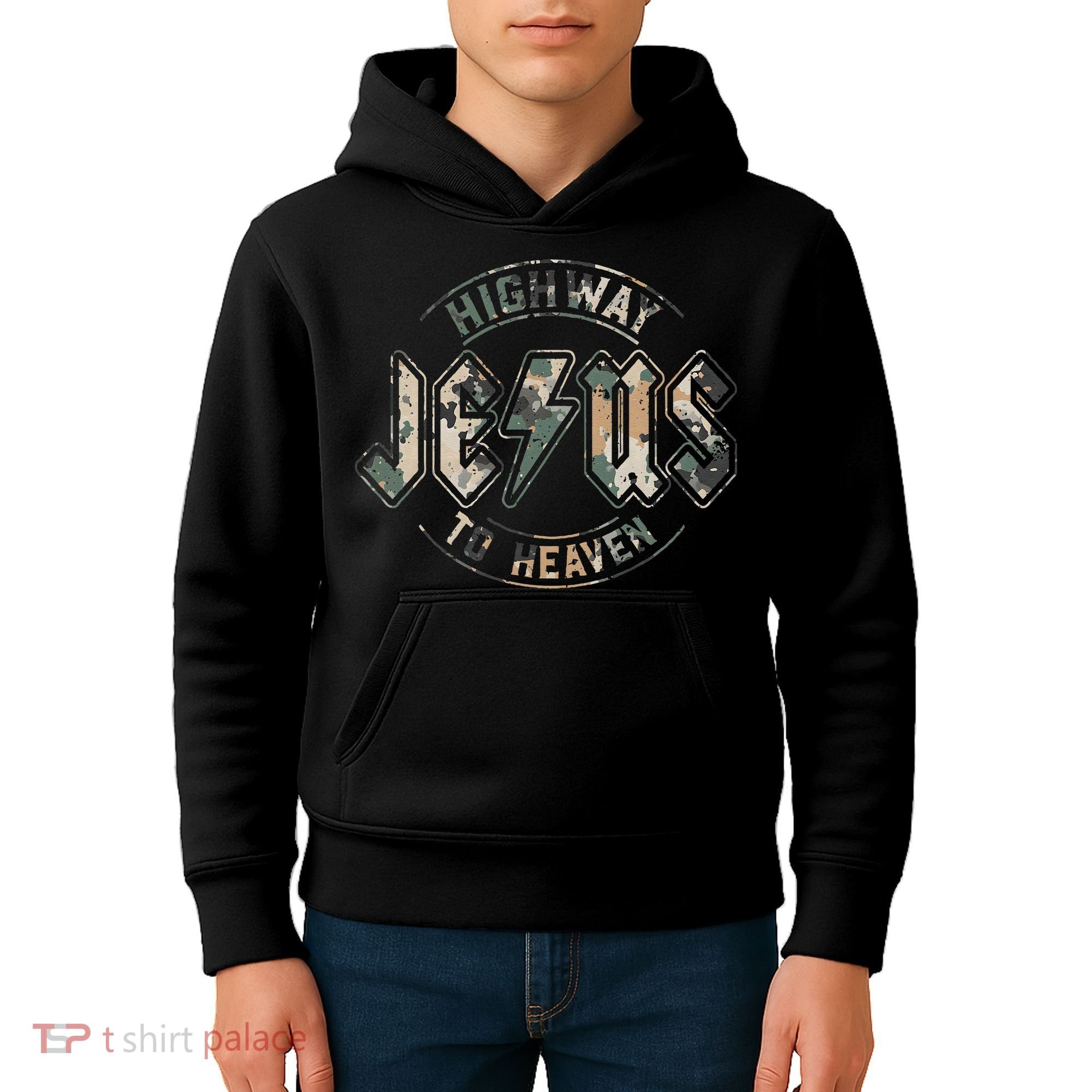 Jesus Highway To Heaven Camo Camouflage Kids Hoodie