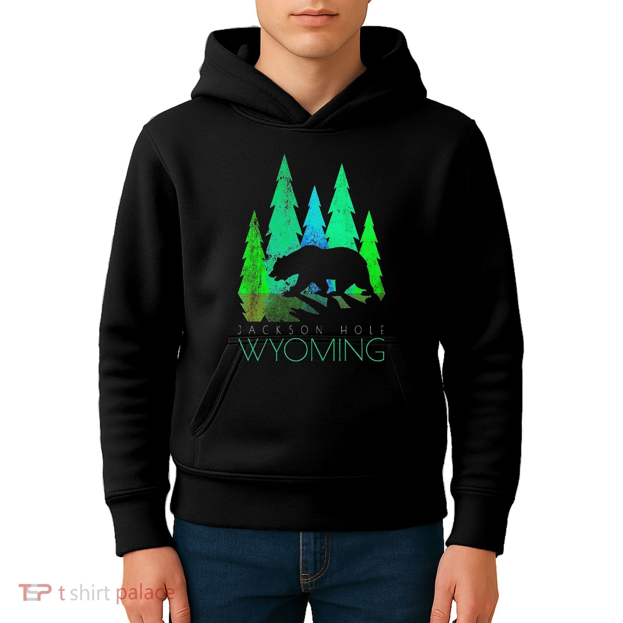 Jackson Hole Wyoming Bear And Trees Jackson Hole Kids Hoodie