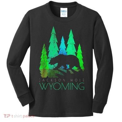 Jackson Hole Wyoming Bear And Trees Jackson Hole Kids Long Sleeve Shirt