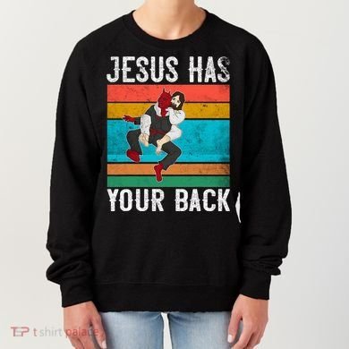Jesus Has Your Back Jiu Jitsu Retro Christian Women's Sweatshirt