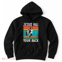 Jesus Has Your Back Jiu Jitsu Retro Christian Hoodie thumb 0