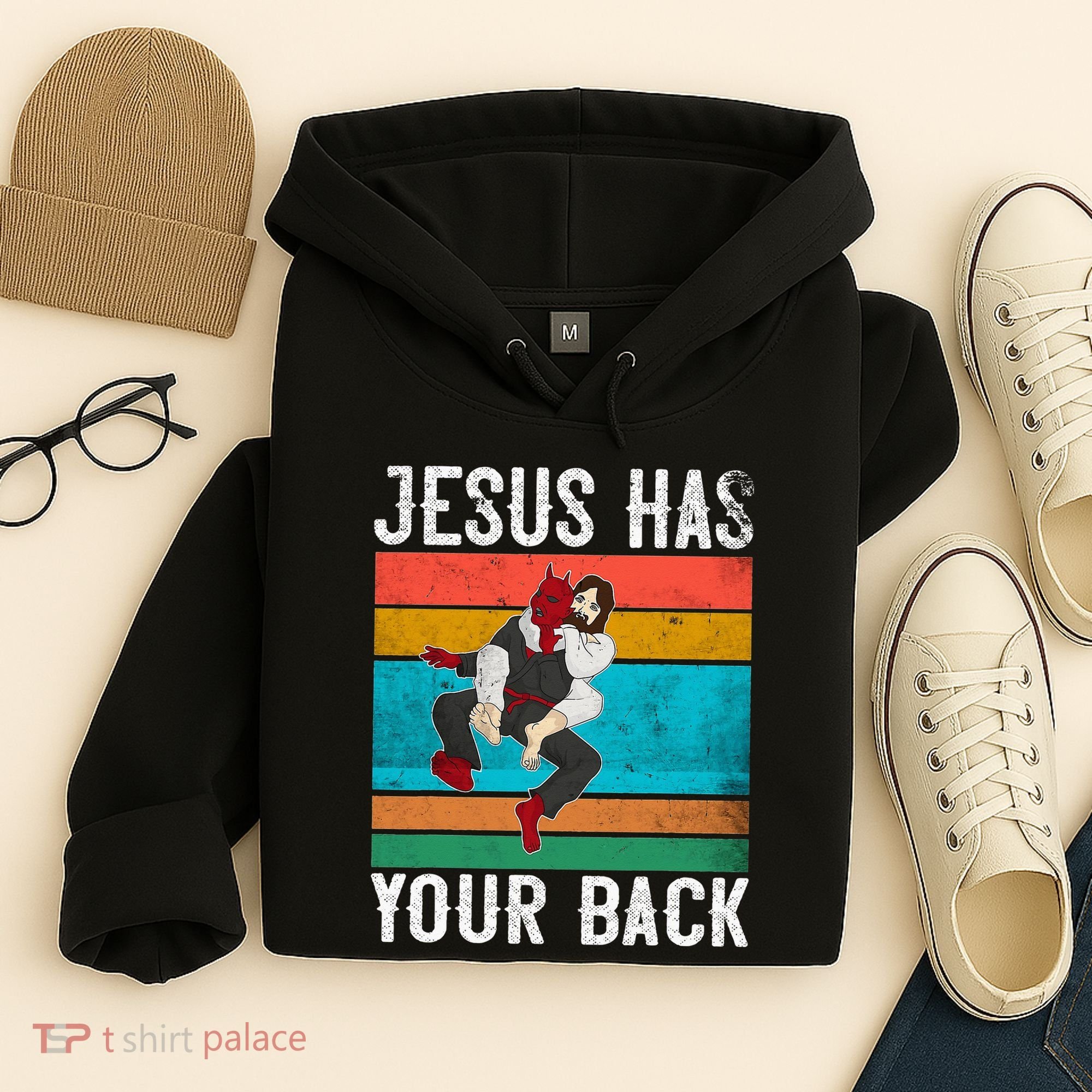 Jesus Has Your Back Jiu Jitsu Retro Christian Hoodie
