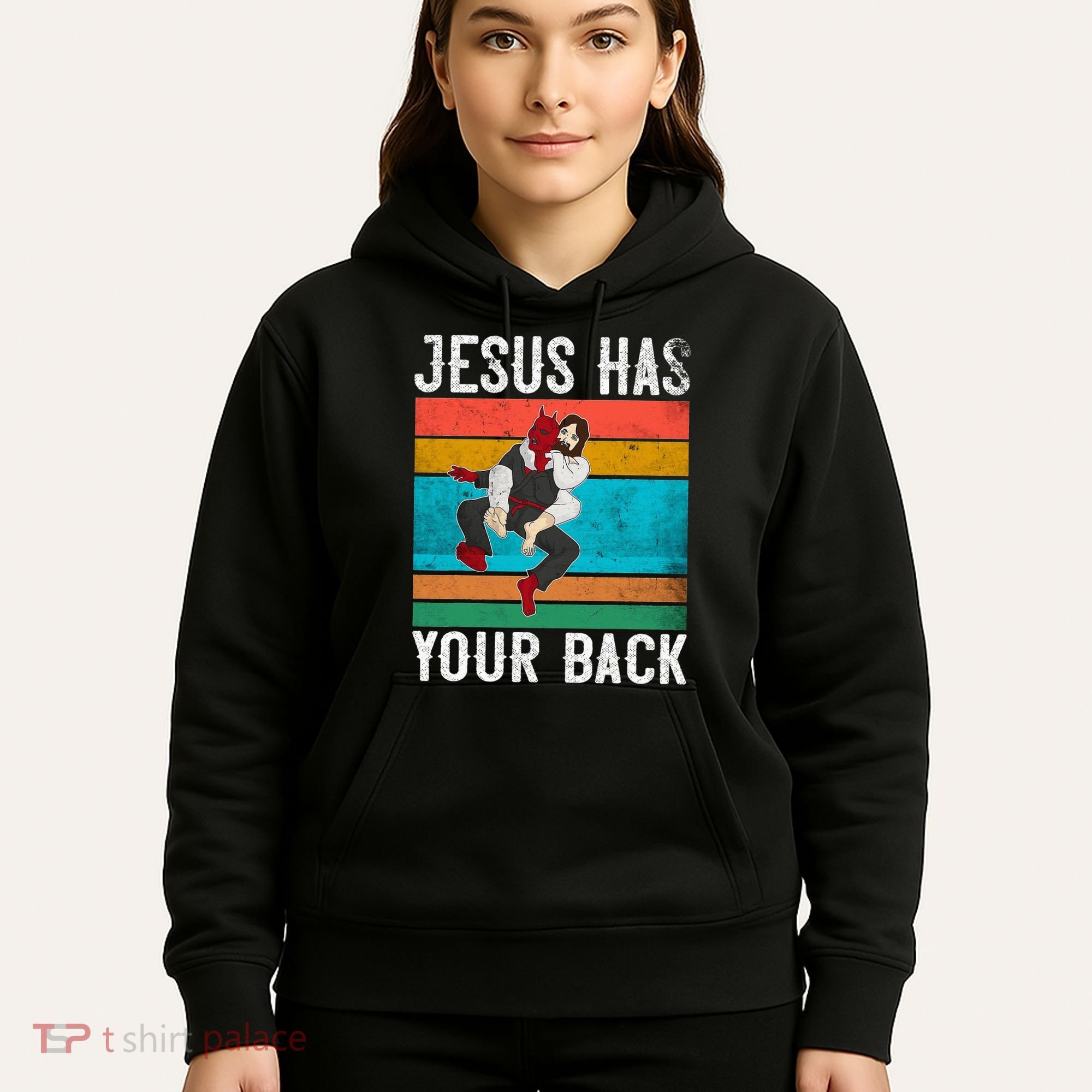 Jesus Has Your Back Jiu Jitsu Retro Christian Hoodie