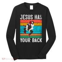 Jesus Has Your Back Jiu Jitsu Retro Christian Long Sleeve Shirt thumb 0