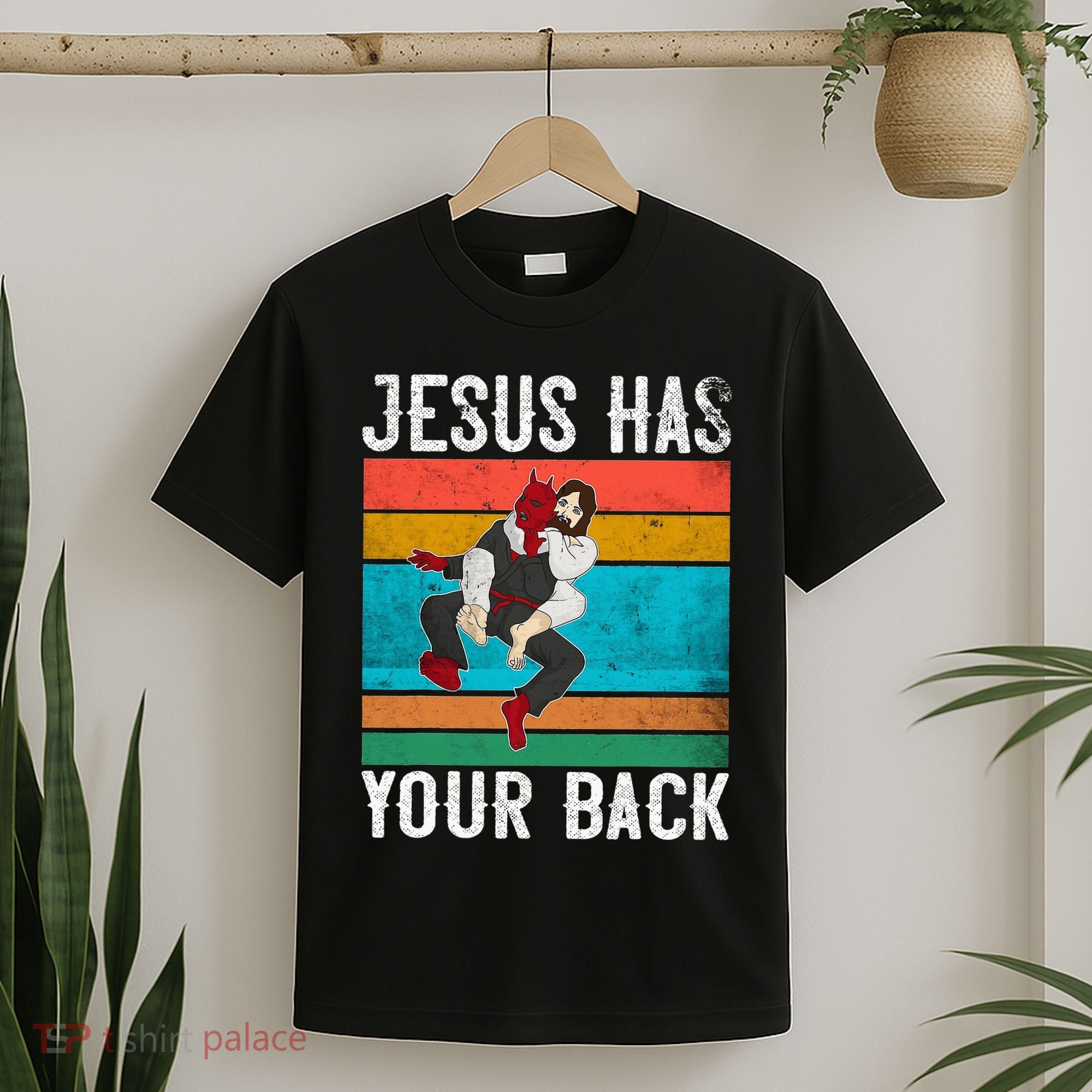 Jesus Has Your Back Jiu Jitsu Retro Christian T-Shirt