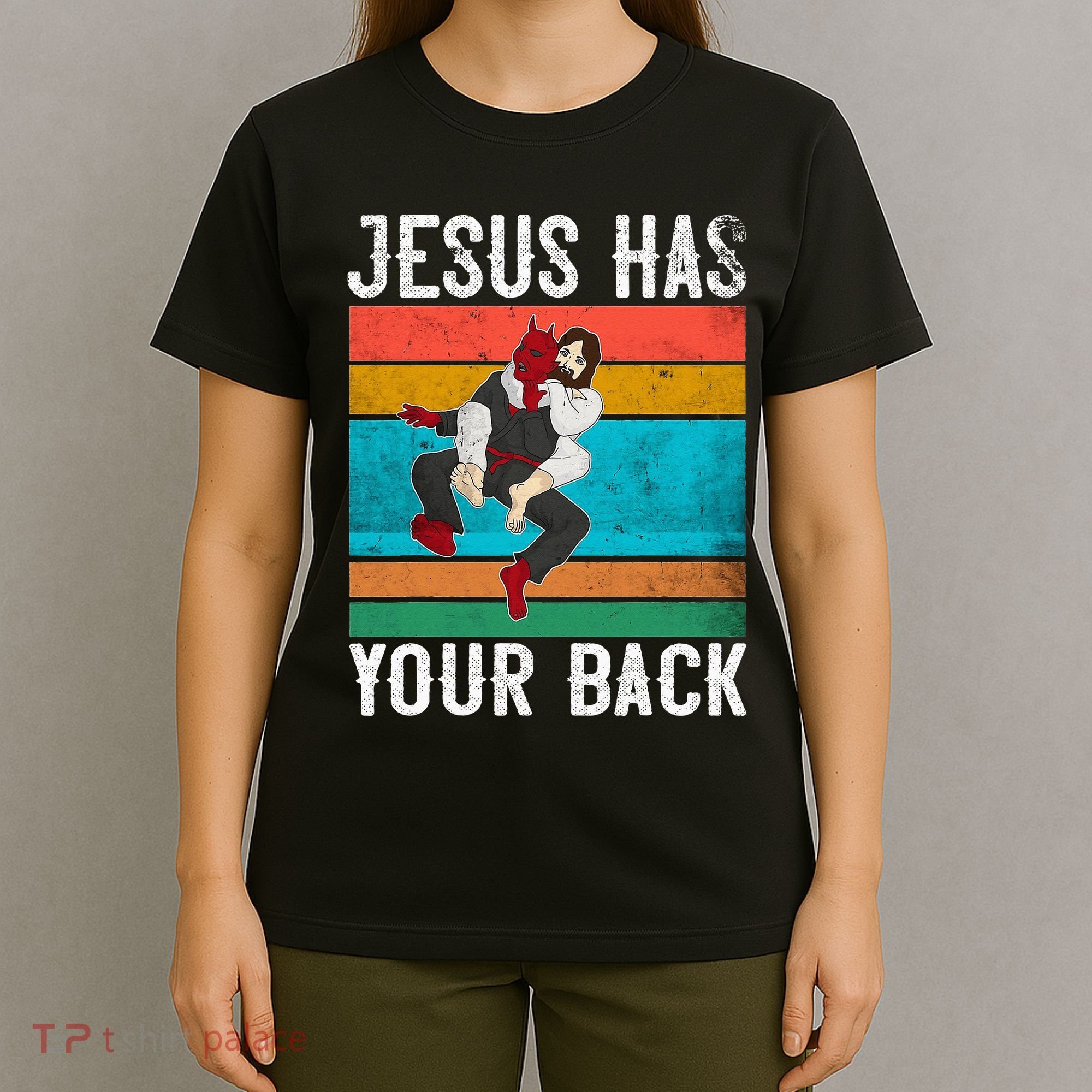 Jesus Has Your Back Jiu Jitsu Retro Christian T-Shirt