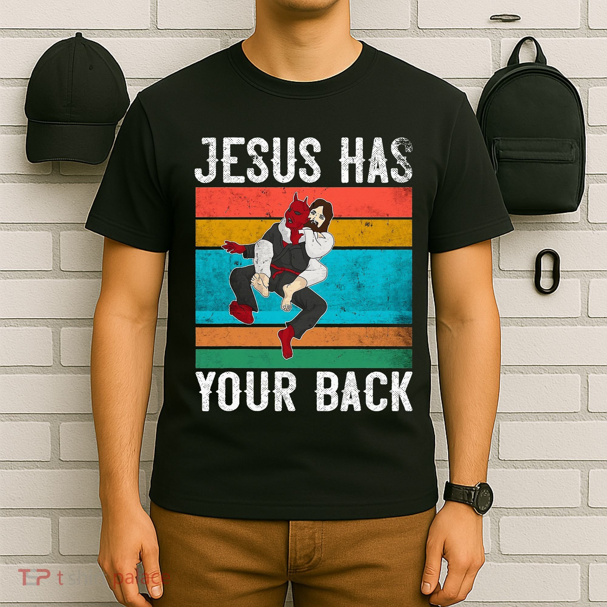 Jesus Has Your Back Jiu Jitsu Retro Christian T-Shirt