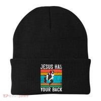Jesus Has Your Back Jiu Jitsu Retro Christian Beanie thumb 0
