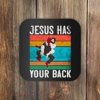 Jesus Has Your Back Jiu Jitsu Retro Christian Coaster thumb 0