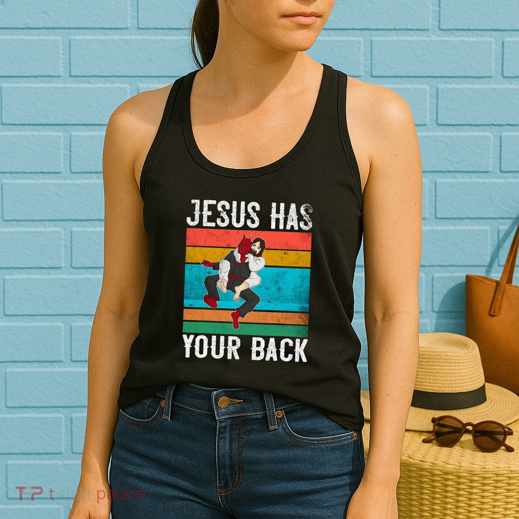 Jesus Has Your Back Jiu Jitsu Retro Christian Women's Tank Top