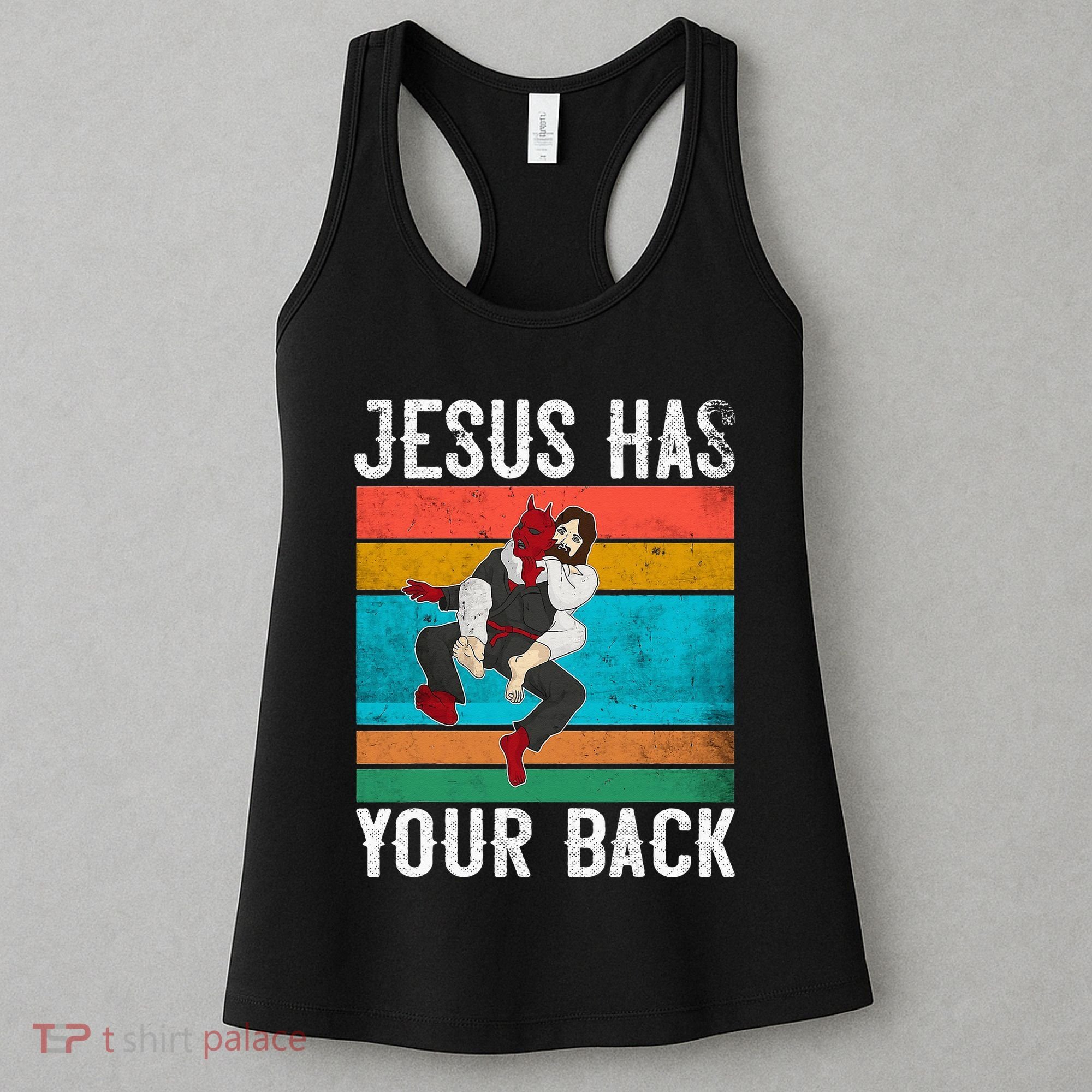 Jesus Has Your Back Jiu Jitsu Retro Christian Women's Tank Top
