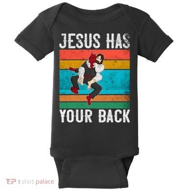 Jesus Has Your Back Jiu Jitsu Retro Christian Baby Bodysuit