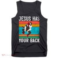 Jesus Has Your Back Jiu Jitsu Retro Christian Tank Top thumb 0