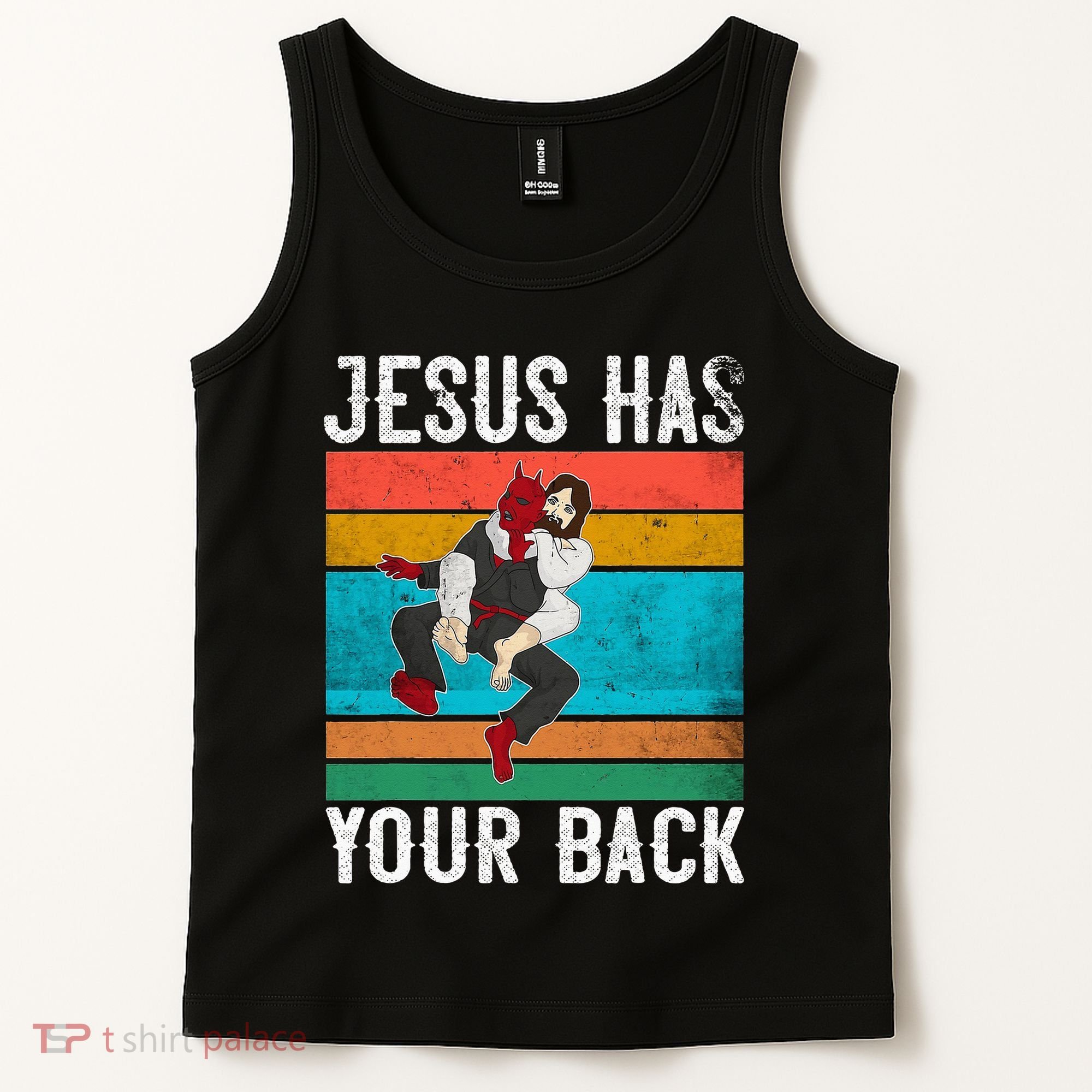Jesus Has Your Back Jiu Jitsu Retro Christian Tank Top