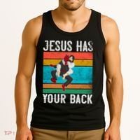 Jesus Has Your Back Jiu Jitsu Retro Christian Tank Top thumb 3