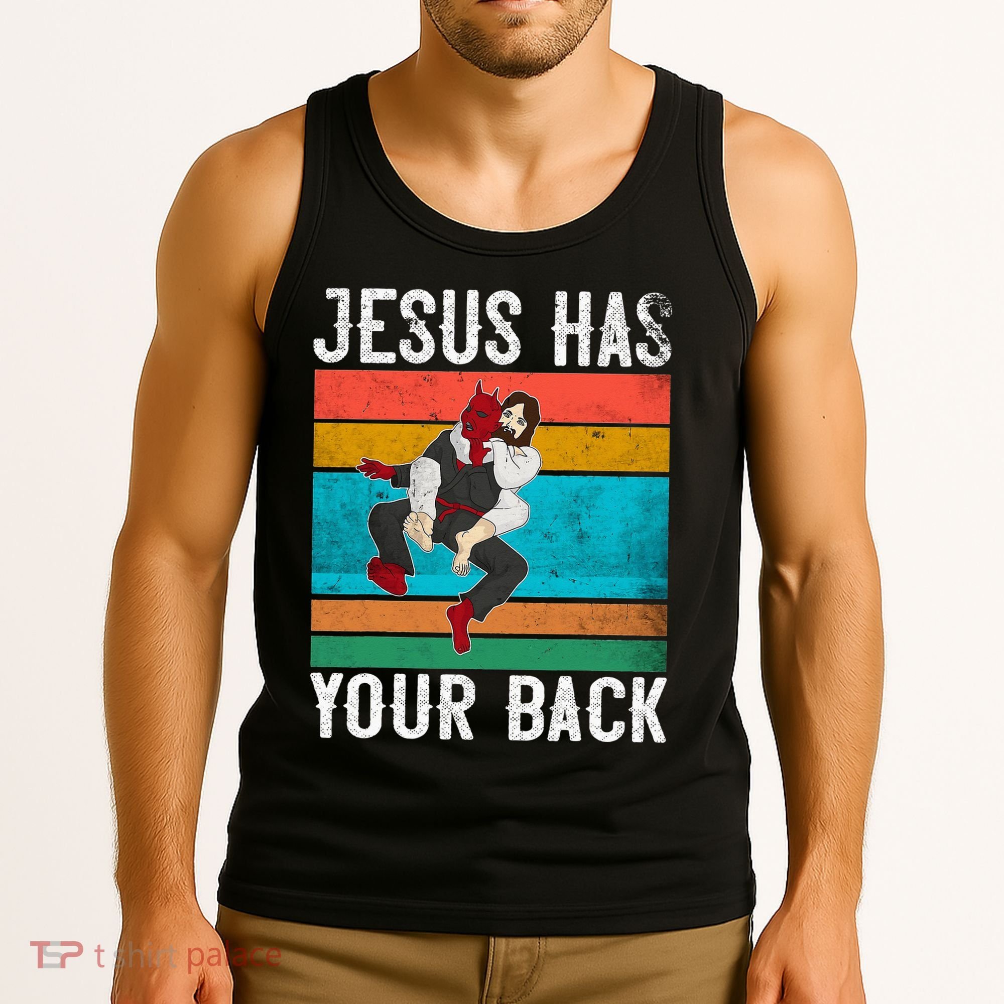 Jesus Has Your Back Jiu Jitsu Retro Christian Tank Top