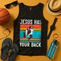 Jesus Has Your Back Jiu Jitsu Retro Christian Tank Top thumb 4