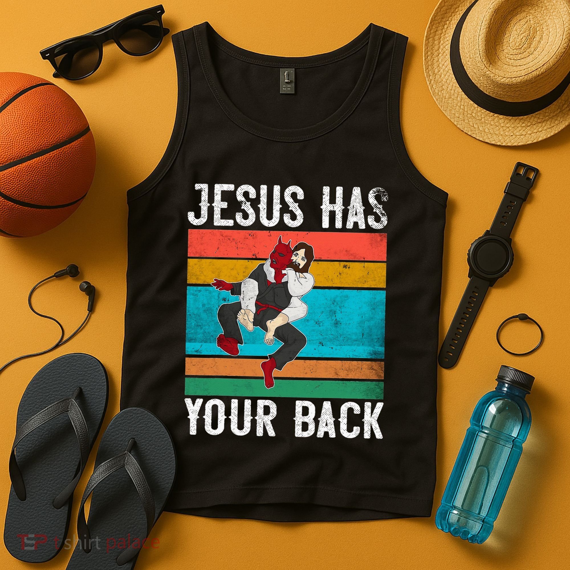Jesus Has Your Back Jiu Jitsu Retro Christian Tank Top