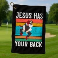 Jesus Has Your Back Jiu Jitsu Retro Christian Golf Towel thumb 1