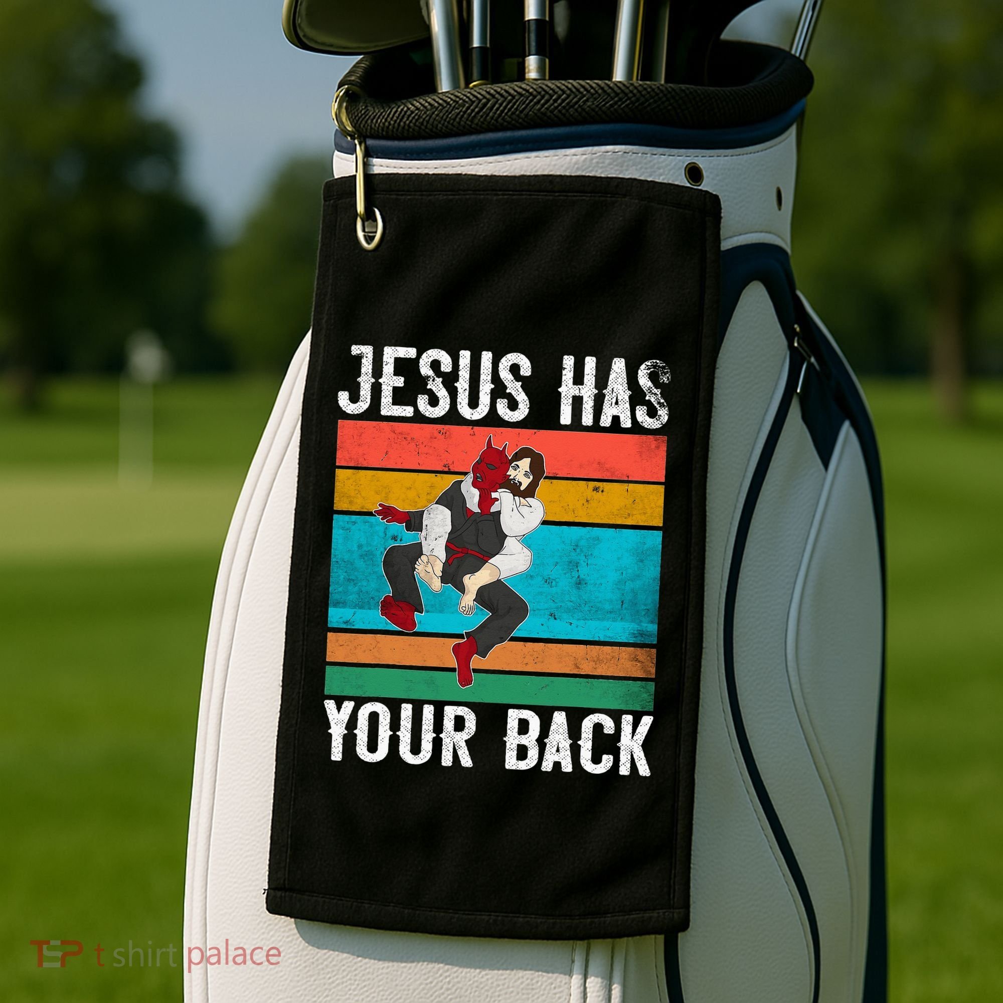 Jesus Has Your Back Jiu Jitsu Retro Christian Golf Towel