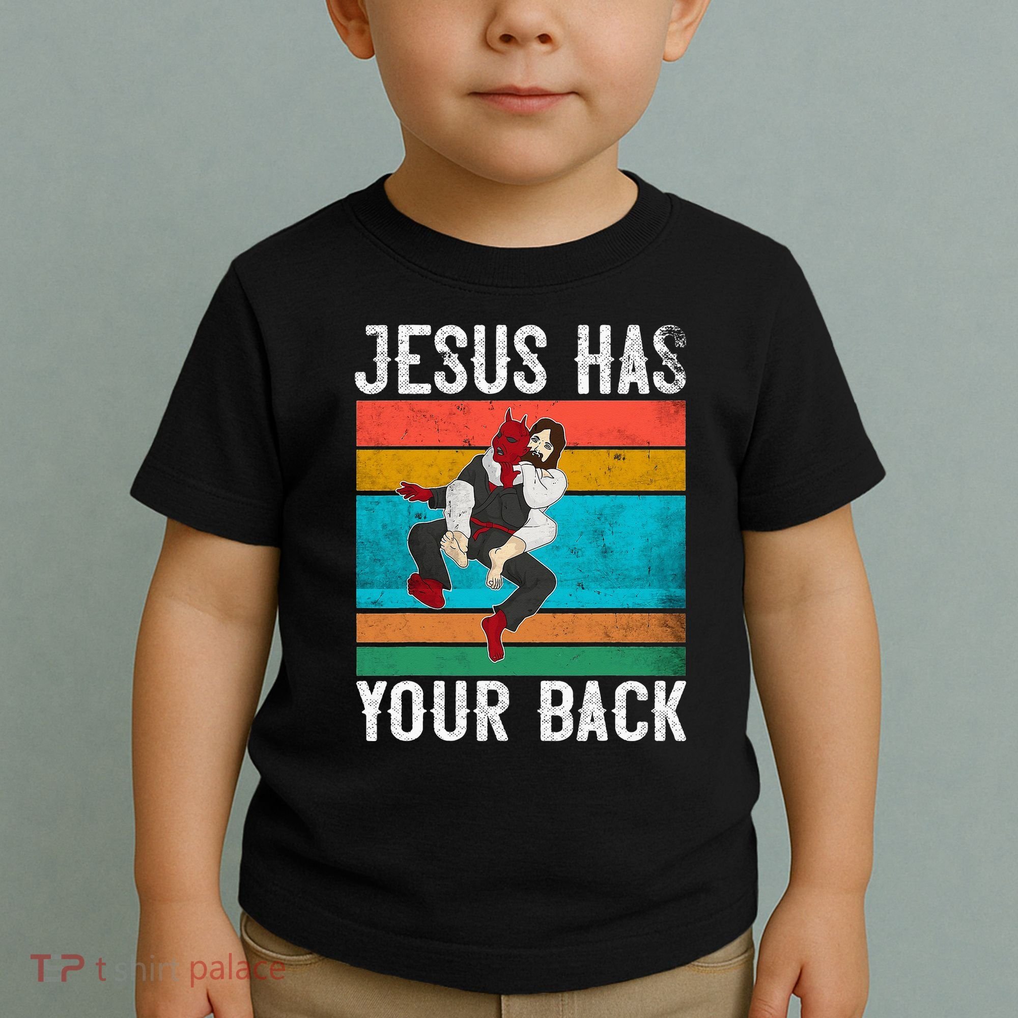 Jesus Has Your Back Jiu Jitsu Retro Christian Toddler T-Shirt