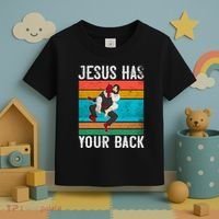 Jesus Has Your Back Jiu Jitsu Retro Christian Toddler T-Shirt thumb 3