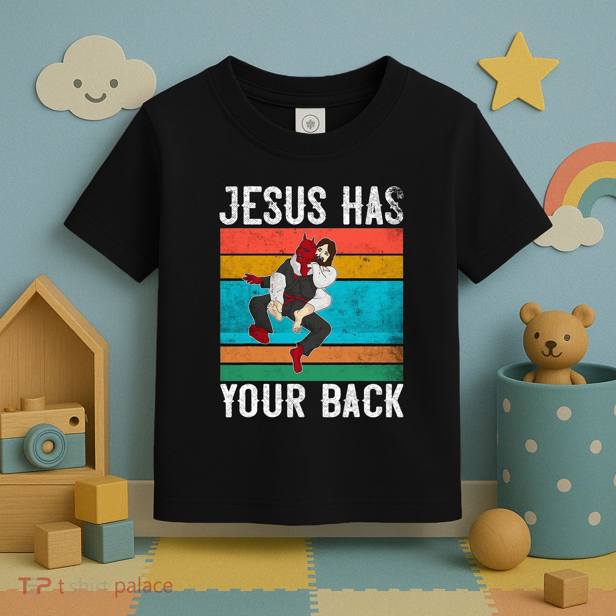 Jesus Has Your Back Jiu Jitsu Retro Christian Toddler T-Shirt