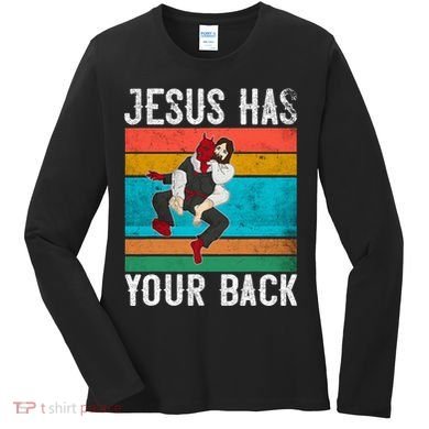 Jesus Has Your Back Jiu Jitsu Retro Christian Women's Long Sleeve Shirt