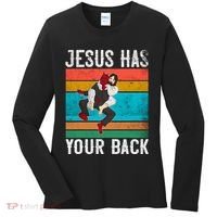 Jesus Has Your Back Jiu Jitsu Retro Christian Women's Long Sleeve Shirt thumb 0