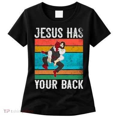 Jesus Has Your Back Jiu Jitsu Retro Christian Women's T-Shirt