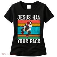 Jesus Has Your Back Jiu Jitsu Retro Christian Women's T-Shirt thumb 0