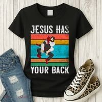Jesus Has Your Back Jiu Jitsu Retro Christian Women's T-Shirt thumb 3