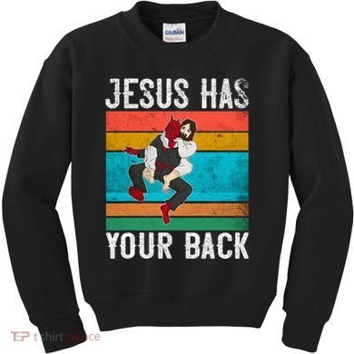 Jesus Has Your Back Jiu Jitsu Retro Christian Kids Sweatshirt