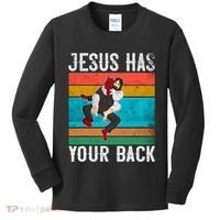 Jesus Has Your Back Jiu Jitsu Retro Christian Kids Long Sleeve Shirt thumb 0