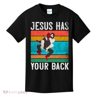 Jesus Has Your Back Jiu Jitsu Retro Christian Kids T-Shirt