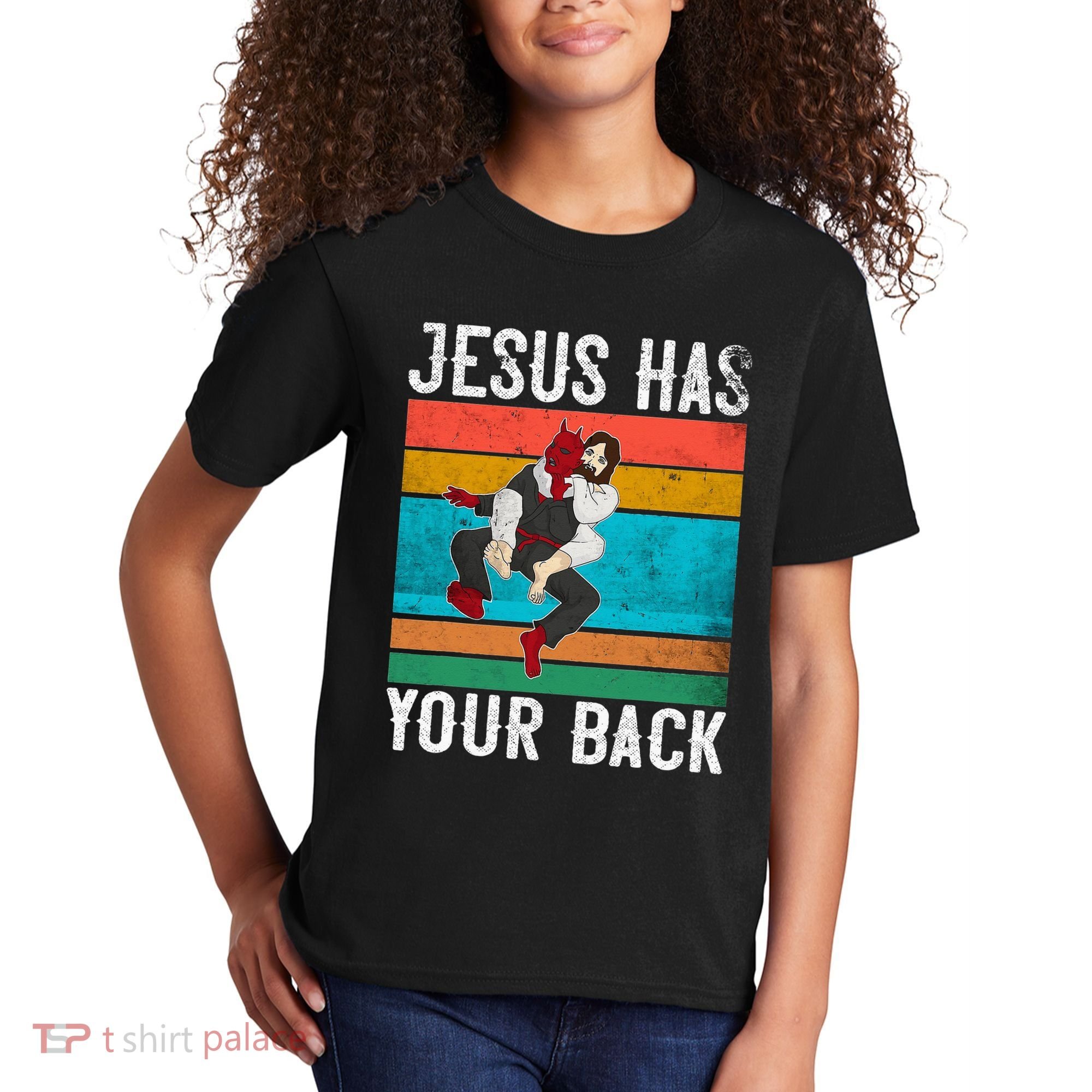 Jesus Has Your Back Jiu Jitsu Retro Christian Kids T-Shirt