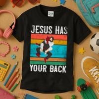 Jesus Has Your Back Jiu Jitsu Retro Christian Kids T-Shirt thumb 3