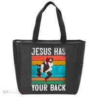 Jesus Has Your Back Jiu Jitsu Retro Christian Tote Bag thumb 0
