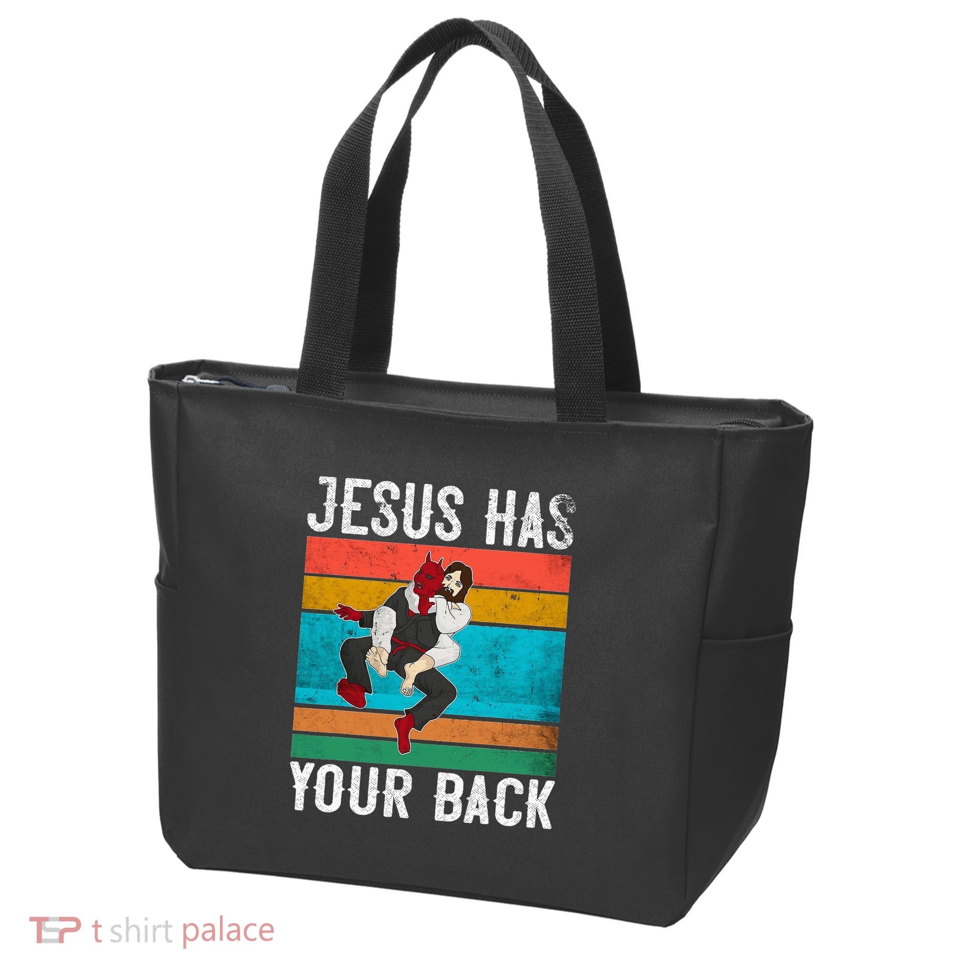 Jesus Has Your Back Jiu Jitsu Retro Christian Tote Bag