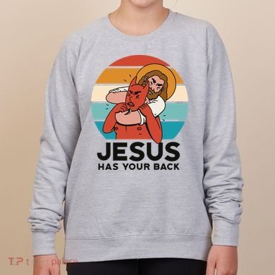Jesus Has Your Back Fighting Devil Retro Sunset Women's Sweatshirt