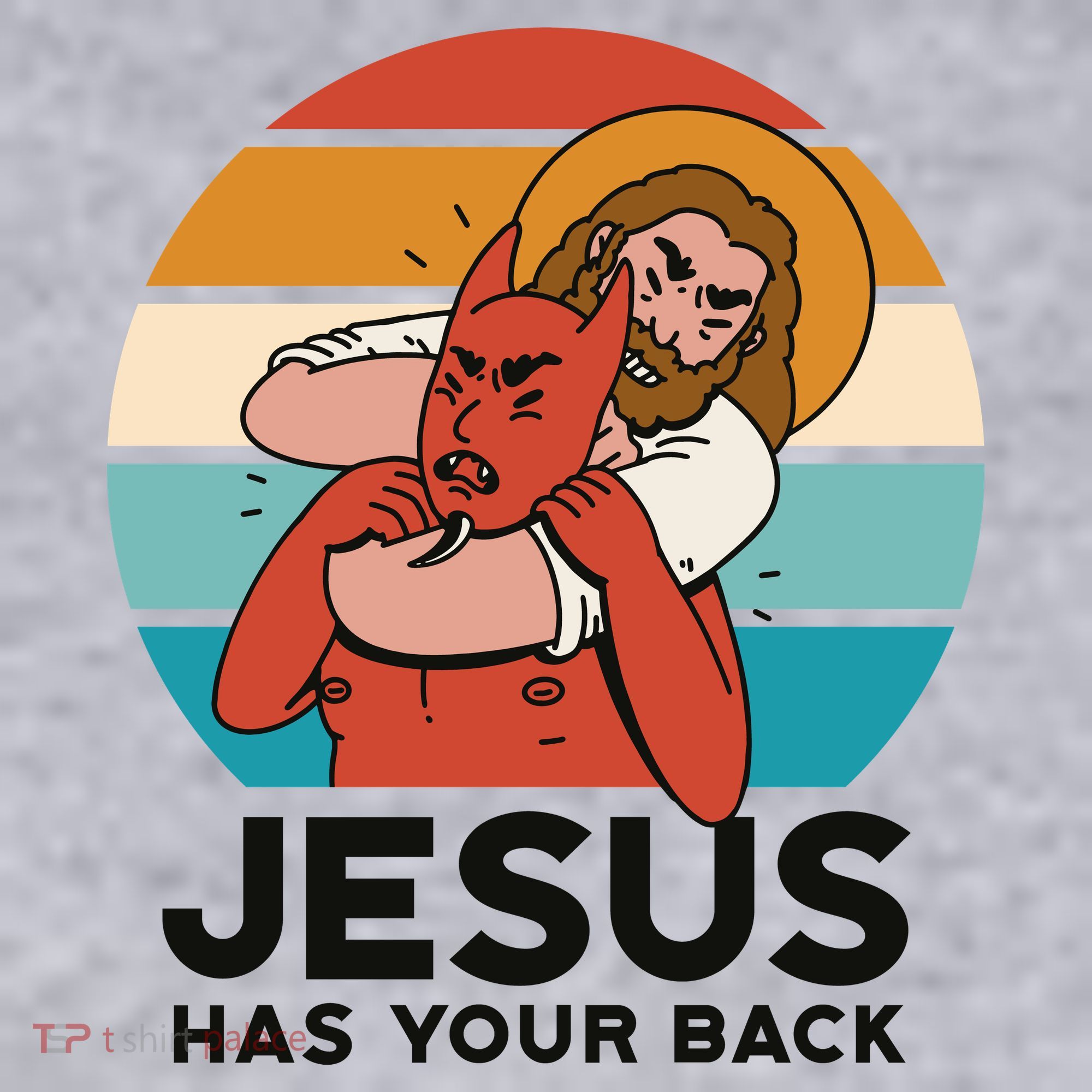 Jesus Has Your Back Fighting Devil Retro Sunset Women's Sweatshirt