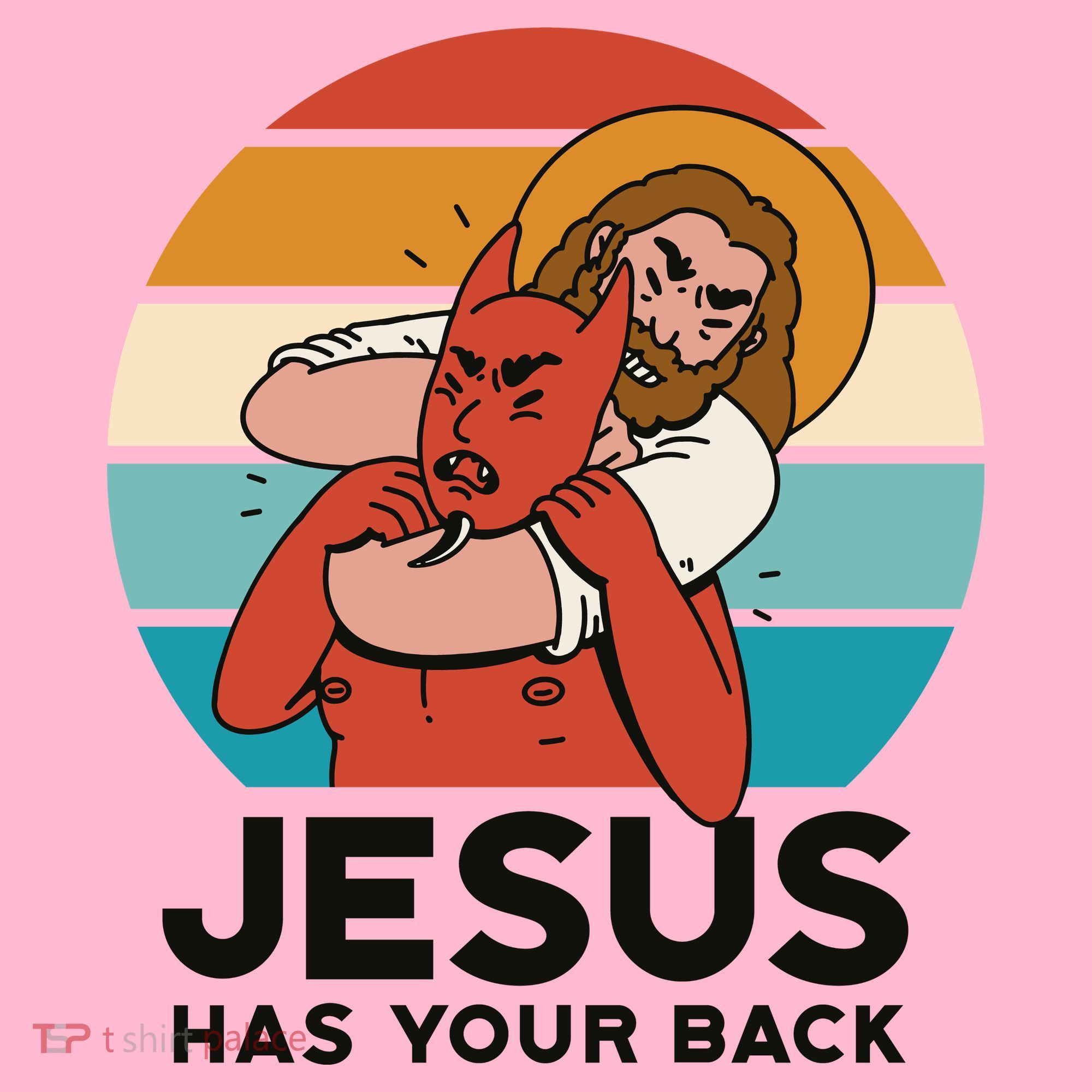 Jesus Has Your Back Fighting Devil Retro Sunset Coaster